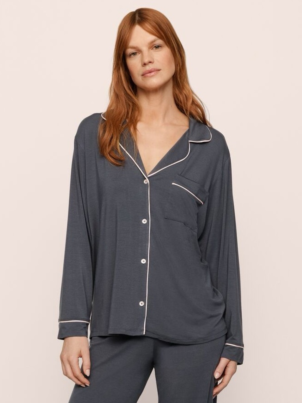 Eberjey Gisele TENCEL Modal Long Sleeve Relaxed Fit PJ Top in Graphite Gray Sz M